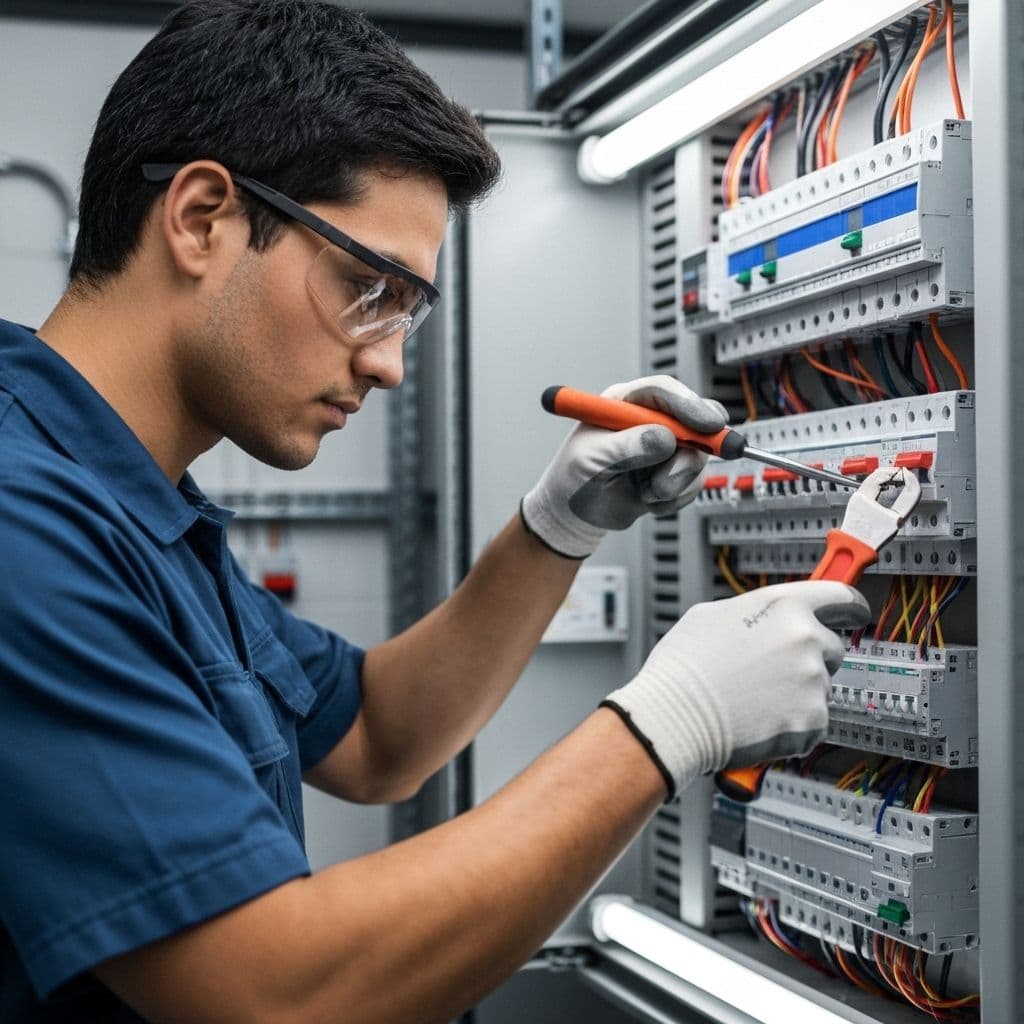 Electrical panel with circuit breakers installed by a professional electrician in Gig Harbor, WA
